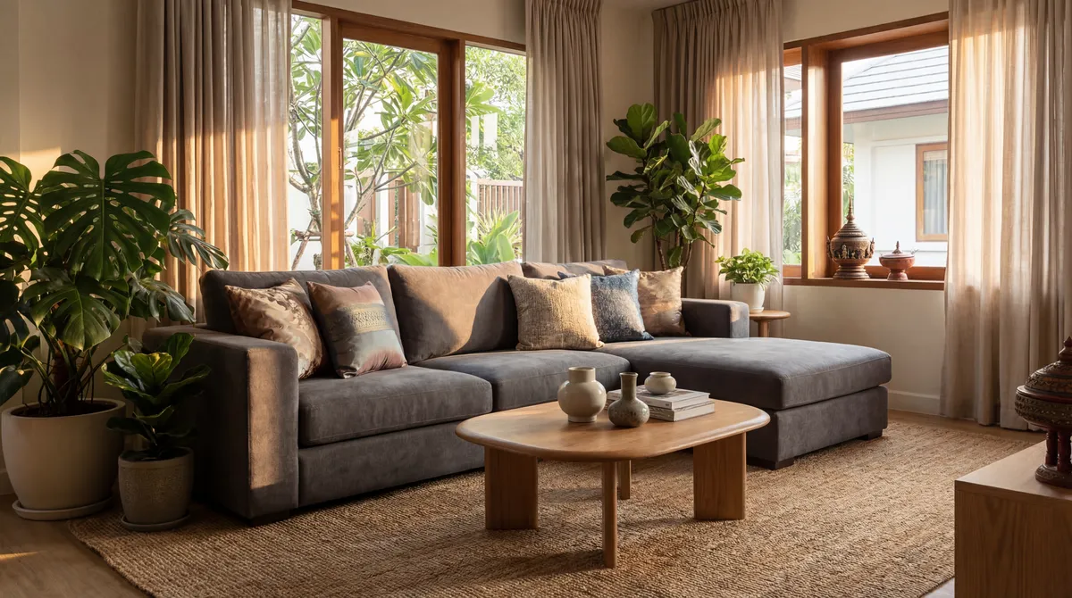 Stylish modern living room with large sofa