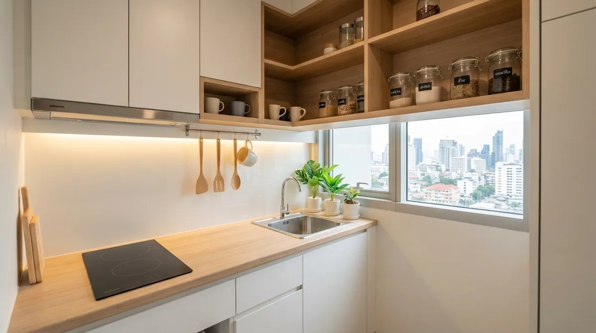 มุมครัวคอนโดจัดเรียบร้อย