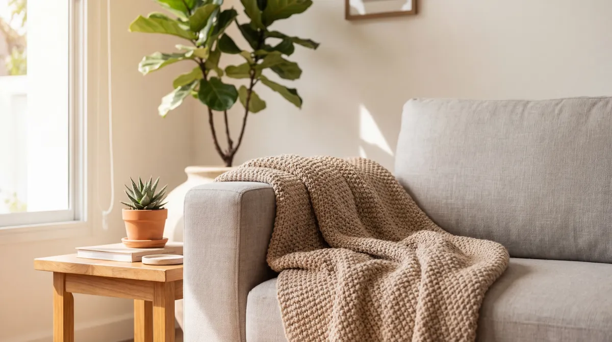 Wide view blending natural wood with white decor